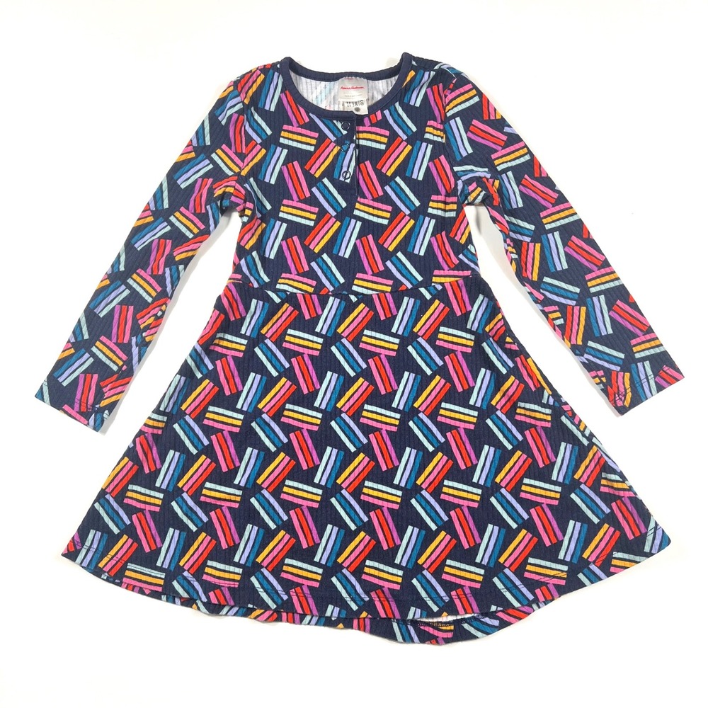 Hanna Andersson Girls Pretty Palettes Navy Blue Ribbed Fit & Flare Dress Size 5